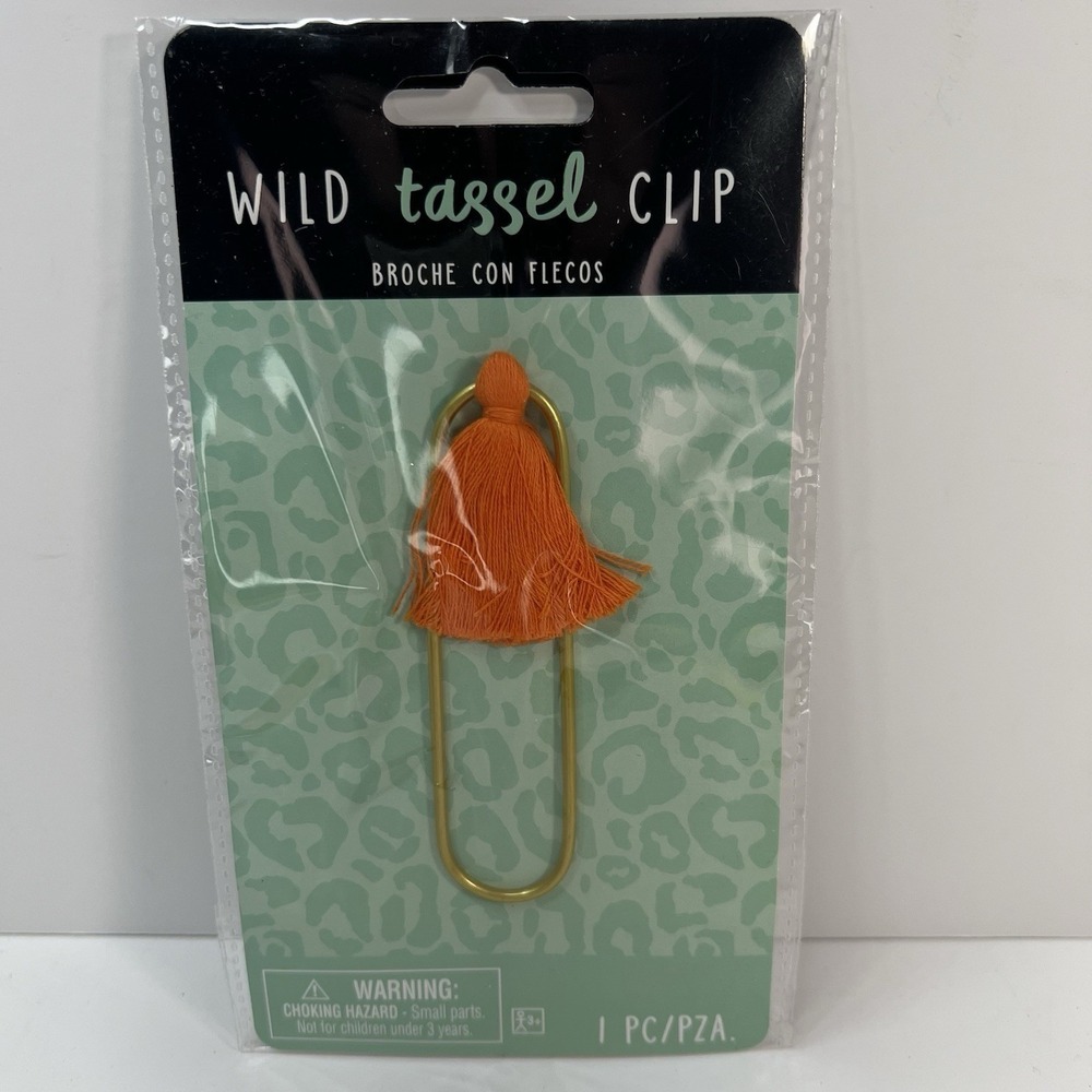 Amscan Wild Tassel Clip Unisex OS Orange New Gold Tone Oversized Paperclip Boho
